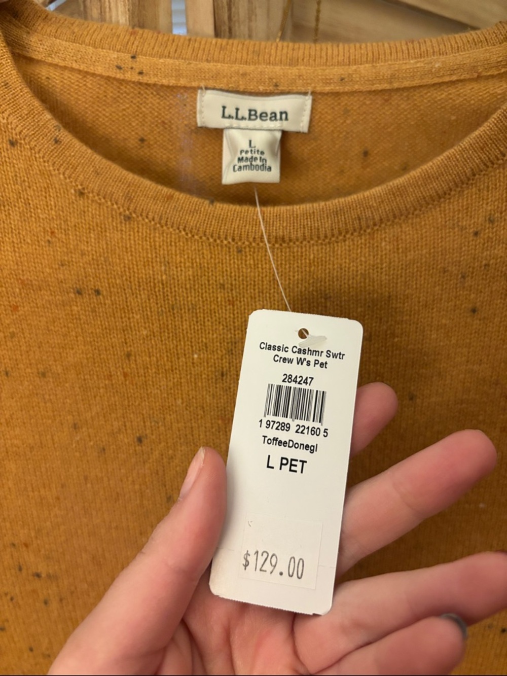 NWT L.L. Bean Women's Mustard Cashmere Crewneck Sweater - Picture 2 of 5
